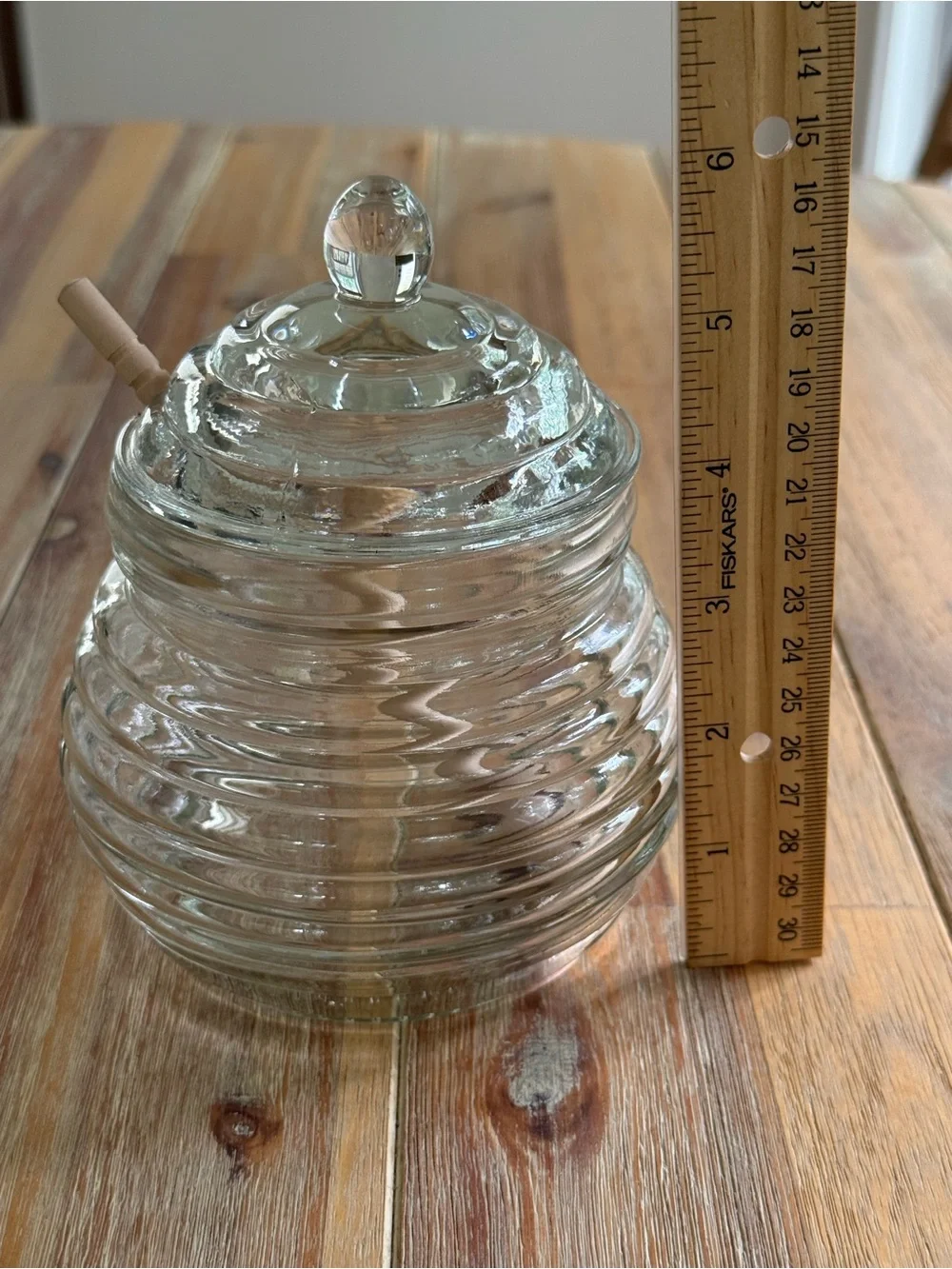 Glass Beehive Honey Dipper Jar